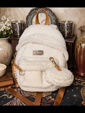 BearPaw Cream/White Sherpa Backpack with Tan Accents